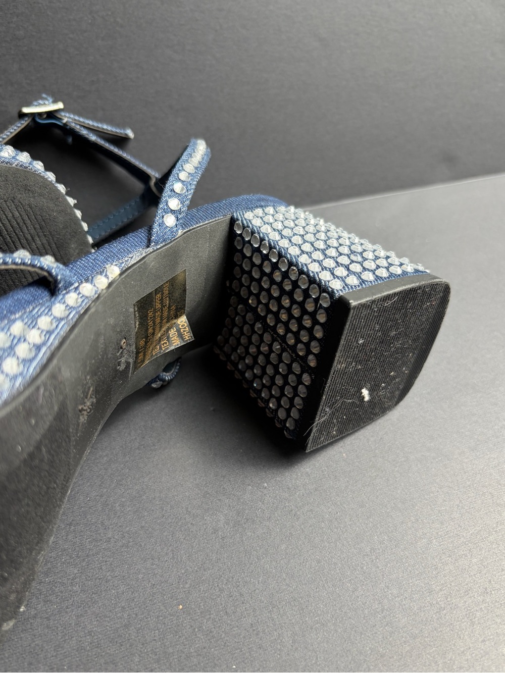 BCBGeneration Blue Rhinestone Block Heel Sandals - Picture 12 of 13